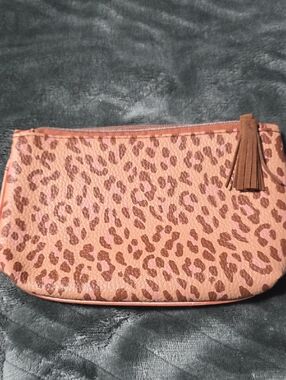 ipsy Pink and Brown Leopard Print Zip Clutch with Tassel